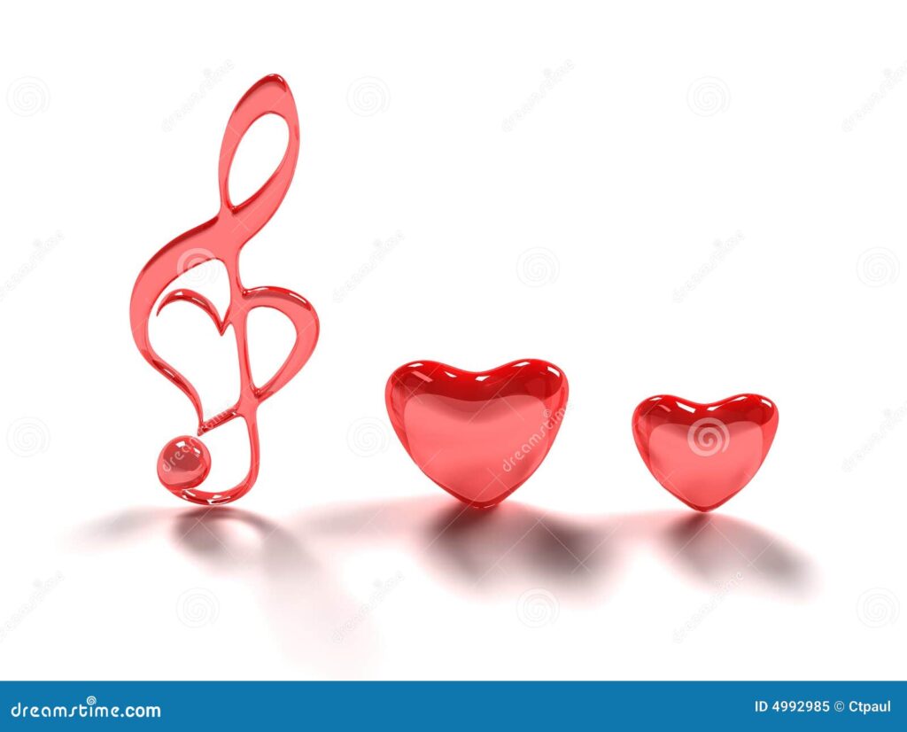 corazones entrelazados con notas musicales