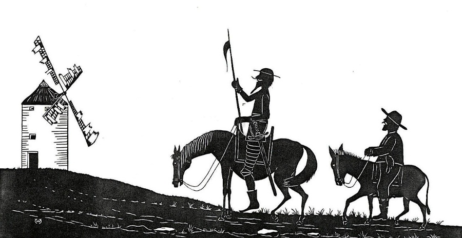 don quijote enfrentandose a un molino de viento