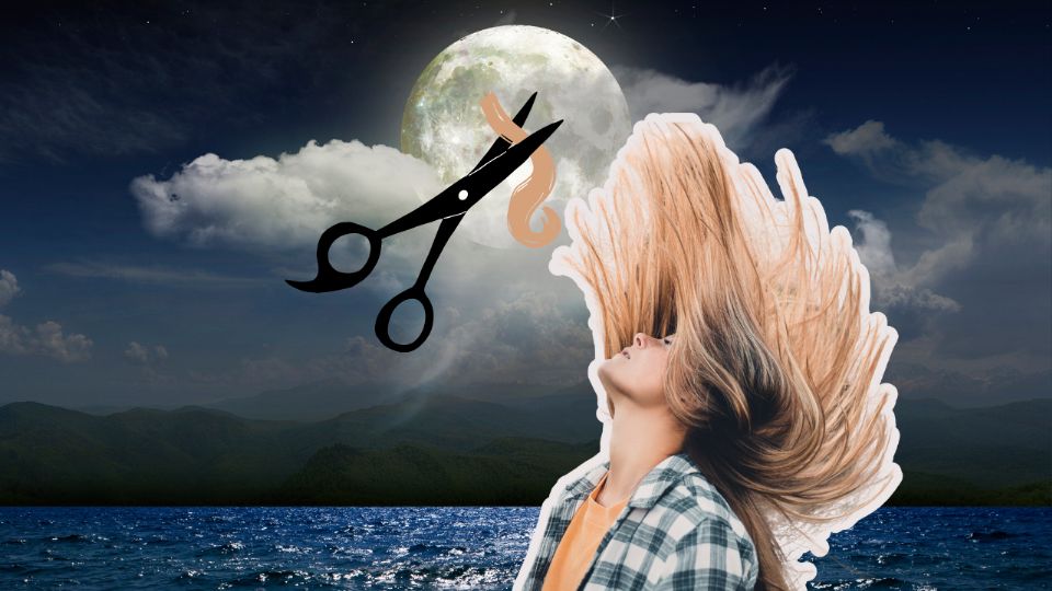 fase lunar con una tijera y cabello